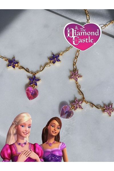 Reorah Collection Crystal Castle Princess Flower Heart Necklace-liana (BLOWERS PURPLE)