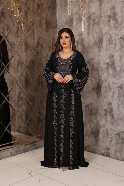 ZENABİYEM Zena Fashion Double Skirt Bead Print Detailed Evening Dress