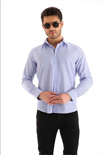 Catto Peak Mavi Beyaz Çizgili Erkek Regular Gömlek