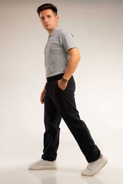 BayBayan Navy Blue Men's Youth Pants - Straight Belt and Back Pocket