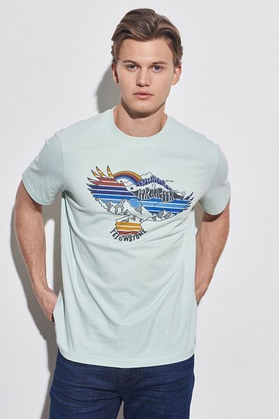 WRANGLER Light Blue Regular Fit Crew Neck 100% Cotton T-Shirt
