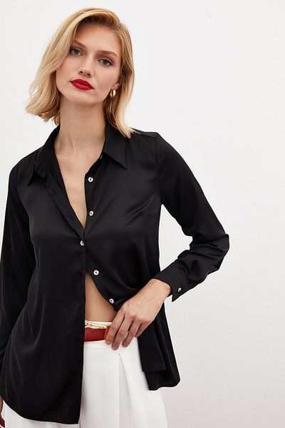 Sateen Black Satin Shirt