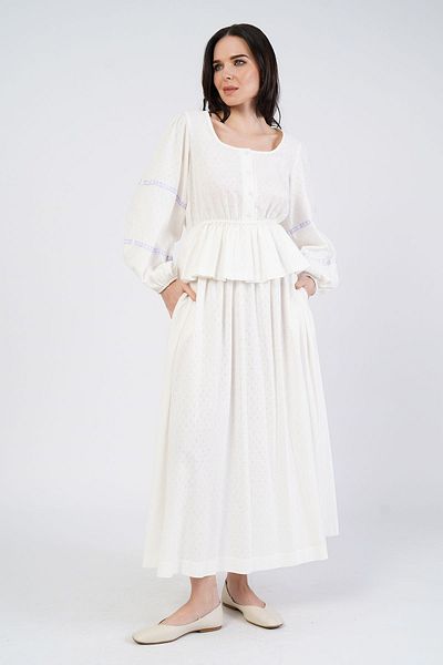 Nelly White Long Cotton Skirt - Waist Elastic and Pocket /gk851