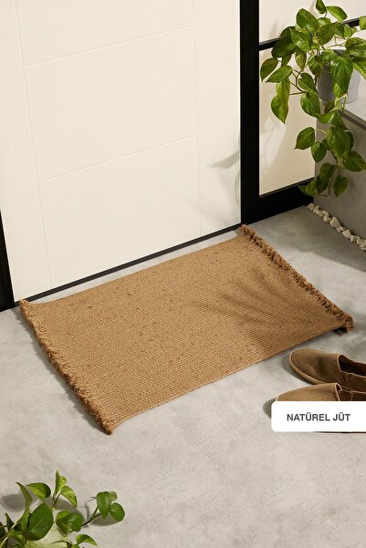 Ocean Home Textile Saçaklı Jüt Halat Çok Amaçlı Dekoratif İç Dış Kapı Önü Paspası 74x50