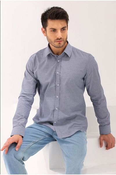 Catto Peak Gray Cotton Patterned Regular Men's Shirt