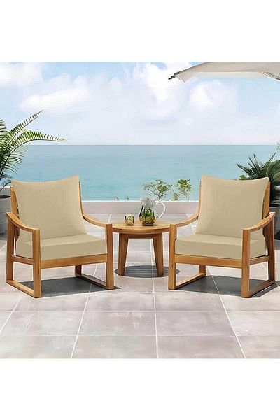 RevuBaby Outdoor Deep Seat Cushions with Backrest Pouf Garden Cushion 1 Set