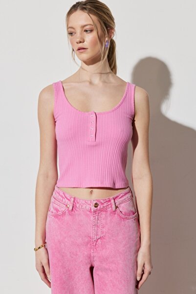 WRANGLER Regular Fit 100% Cotton Crew Neck Sleeveless Pink Crop Blouse