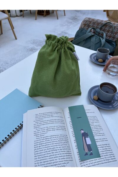 Sumicorn Design Soft Yeşil Çevre Dostu Bez Keten Büzgülü İpli Düzenleyici Kese,Makyaj Çantası,Bez Poşet