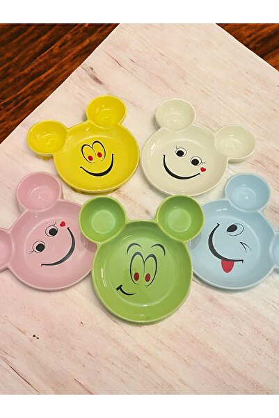 Artistic Quality طبق طعام وفطور وكعك للأطفال 5 قطع أصفر-أخضر-أزرق-وردي-كريمي