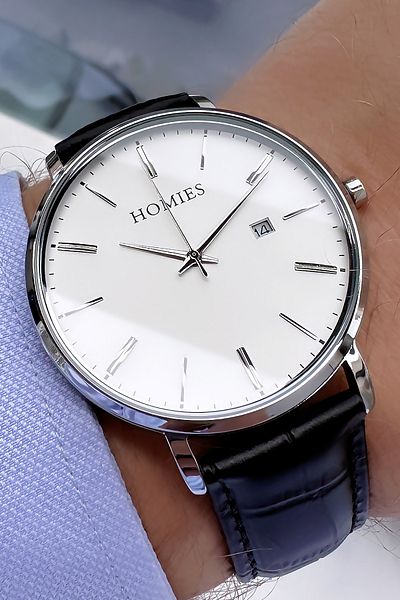 Homies Men's Black Leather Wristwatch - 3 ATM Waterproof, Natural Stone Bracelet HME2044C3