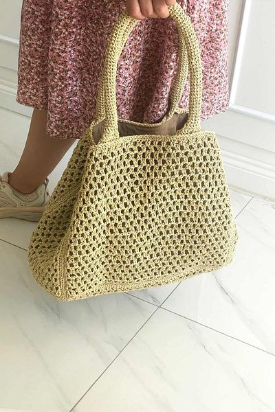 SUBU TASARIM Beige Straw Bag - Useful with Braid Detail SBT1875