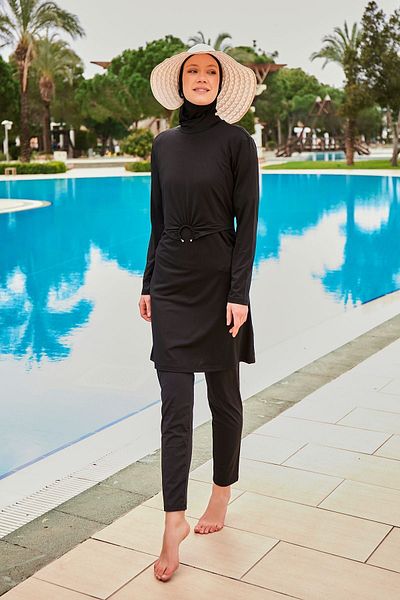 Marina Black Lycra Hijab Swimsuit - Full Covered M2463