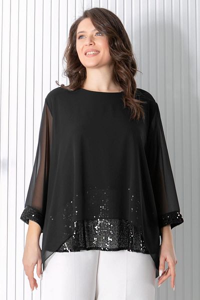 Fahima Sequin Sequin Detailed Chiffon Tunic Black FHM922