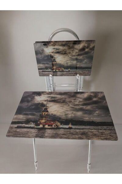 Genel Markalar Liza Serisi Çanta Zigon, 4 lü Katlanabilir Sehpa, Cam Sehpa, Çanta Sehpa Krom Ayak