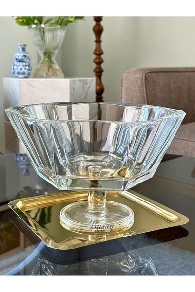 Paşabahçe Busayhome Nude Reflection Series Glass Footed Crystal Serving Bowl, Presentation Bowl, Fruit Bowl