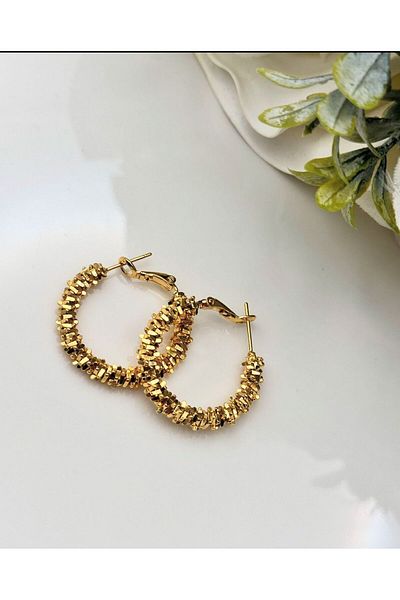 lolajewelry Luxury Sparkle Steel Gold Colored Steel Earrings