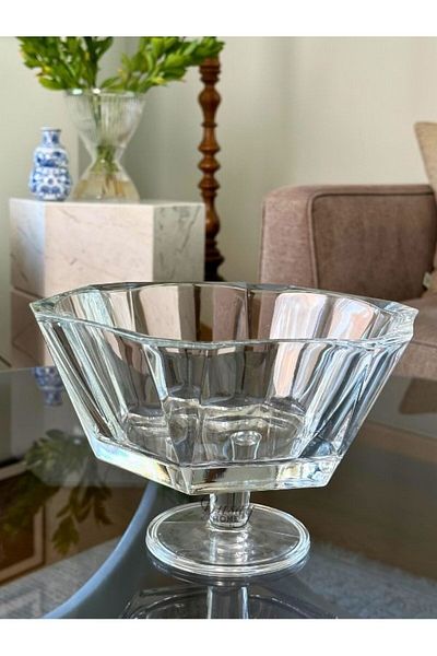 Paşabahçe Busayhome Nude Reflection Series Glass Footed Crystal Serving Bowl, Presentation Bowl, Fruit Bowl