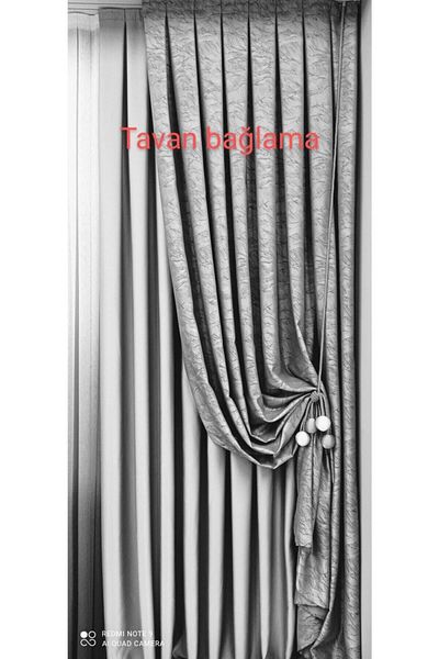 serART Cherry 4-Piece Backdrop Curtain Double Breasted Curtain Ceiling Gathering Binding Anthracite Silver Ball Brachhol