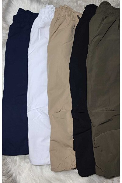 Genel Markalar Paraşüt Kumaş Yumuşak Doku Bol Kesim Jogger Pantolon Siyah