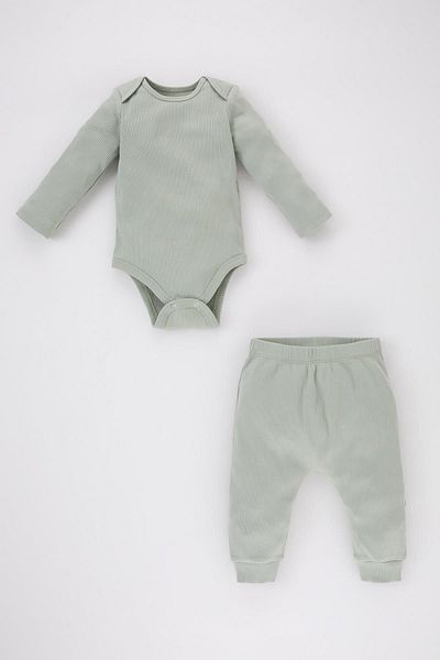 DeFacto Ribbed Long Sleeve Camisole Body and Bottom 2 Piece Set for Baby Girl - A8330a523wn