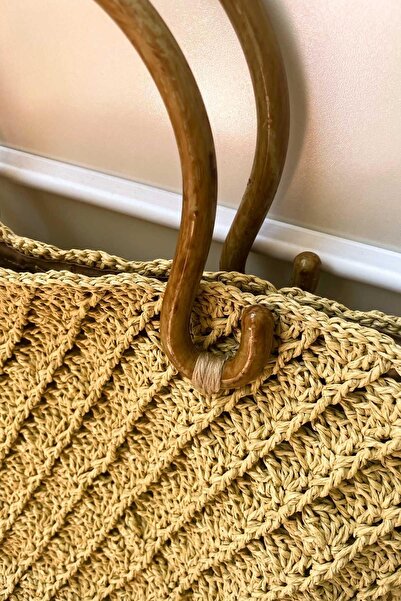 SUBU TASARIM Beige Straw Bag - Hand Knitted, Stylish and Useful SBT1880