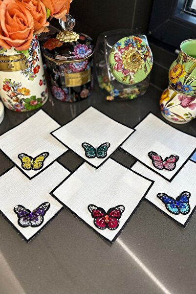 bibashka Kelebek Işleme Figürlü 6lı Kokteyl Peçetesi