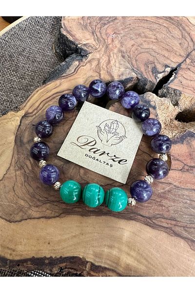 parze doğaltaş Malahit and Amethyst Bracelet - Stylish and Comfortable
