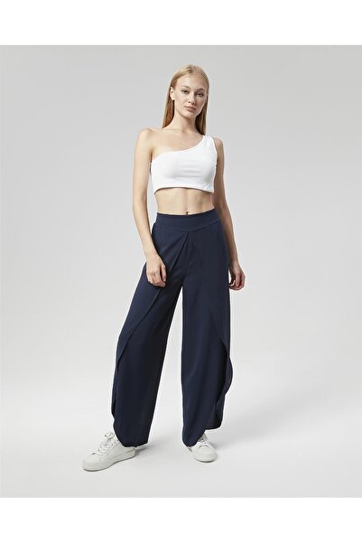Nuseel Navy Blue New Season Linen Draped Pareo Trousers