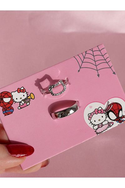 Reorah Collection Hello Kitty-spiderman Adjustable Double Ring