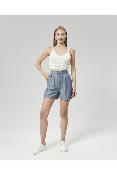 Nuseel Pantaloni scurți Atlantis cu talie înaltă albastră