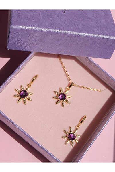 Reorah Collection Rapunzel Güneş Kolye-Küpe Set-Mor