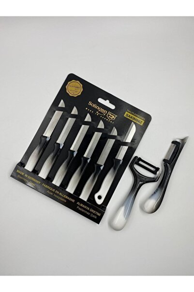 Solingen 6 Adet Tırtıklı siyah ebruli Sebze Meyve Bıçağı Ve Yan Dik Soyacak Set