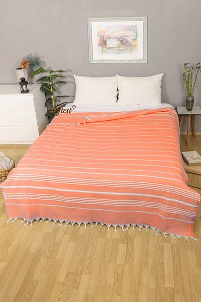 Softest 200x240 Cm Sultan Double Summer Pike - Fringed Bed and Sofa Cover, Thin Pestemal Pike