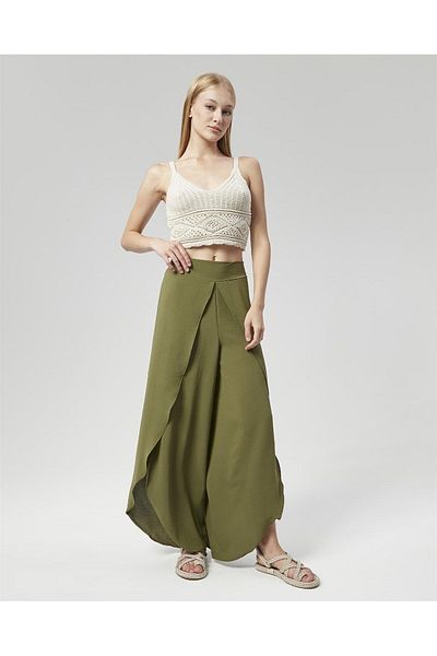 Nuseel New Season Khaki Linen Draped Pareo Trousers
