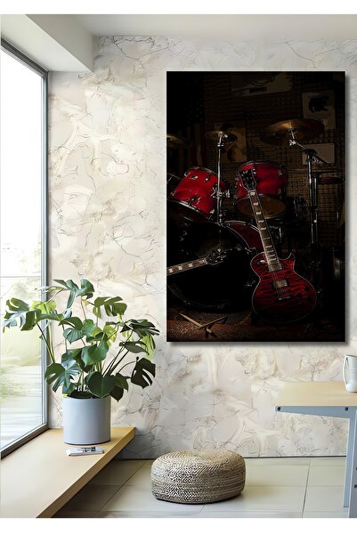 Teona Ahşap Dekoratif Dikey Rock Enstrümanları Duvar Tablo Ahşap Dikdörtgen T...