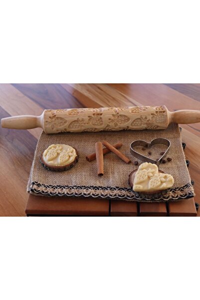 wood and craft Üç Boyutlu Çilek Desenli Kurabiye Ve Şeker Hamuru Merdanesi