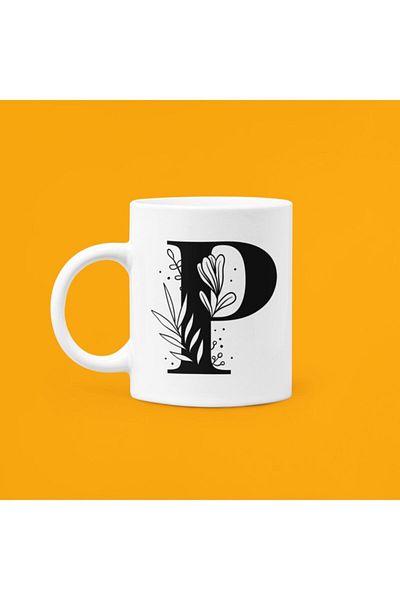 UUR STORE Letter P Printed Ceramic Mug 330ml