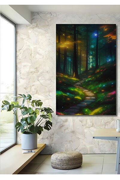 Teona Ahşap Dekoratif Dikey Işıklı Orman Duvar Tablo Ahşap Dikdörtgen Tablo