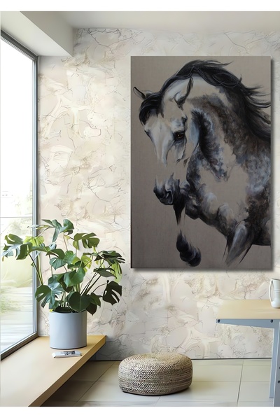 Teona Ahşap Dekoratif Dikey Yağlı Boya Görünümlü At Duvar Tablo Ahşap Dikdört...
