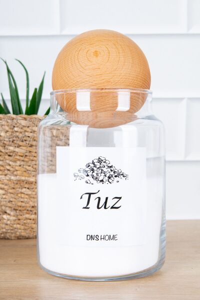 DNS HOME 3-Piece Wooden Ball Lid Tea Sugar Salt Label Storage Container Glass Jar Set 800 ml