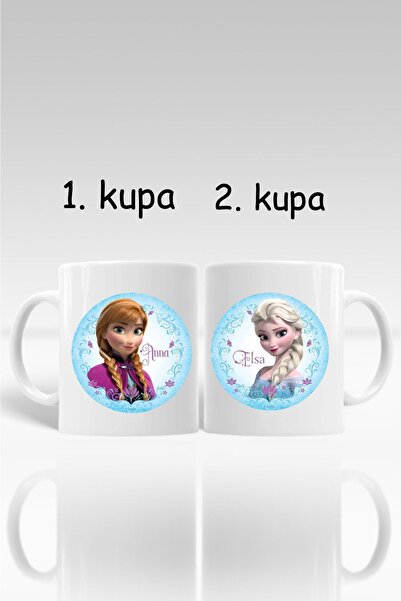 Hediyexpres 2 Li Elsa & Anna Kardeşler Baskılı Kupa Bardaklar, Çay-kahve-çorb...