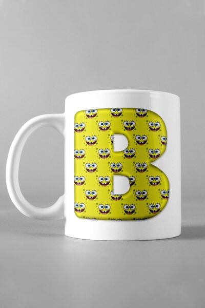 Hediyexpres كوب شوربة شاي وقهوة مطبوع عليه حرف B من سبونج بوب، كوب شوربة شاي ...