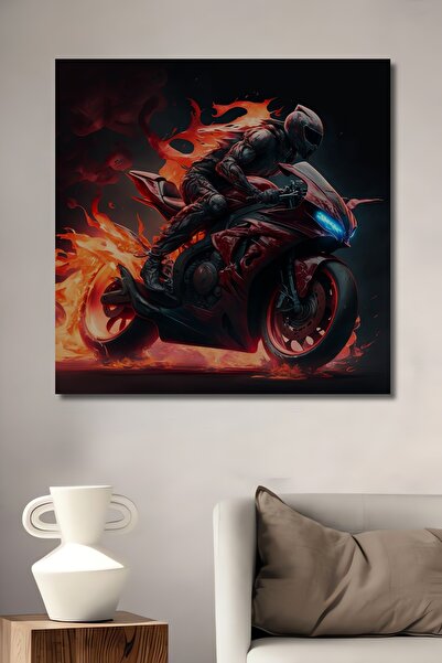 Teona Ahşap Dekoratif Dikey Yanan Motosiklet Duvar Tablo Ahşap Dikdörtgen Tablo