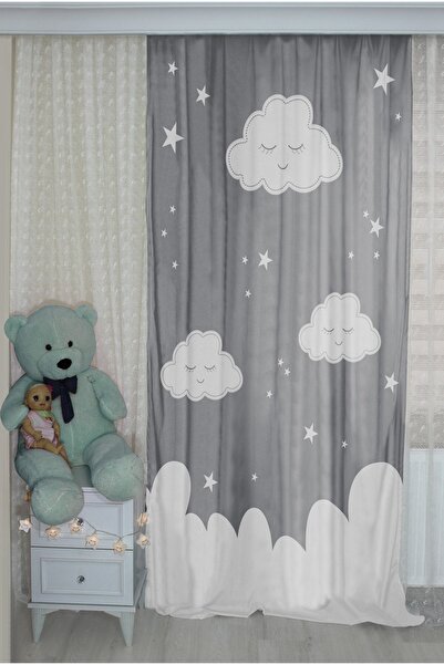 HOMESSA Bulutlu Çift Kanatlı Çocuk Odası Fon Perde