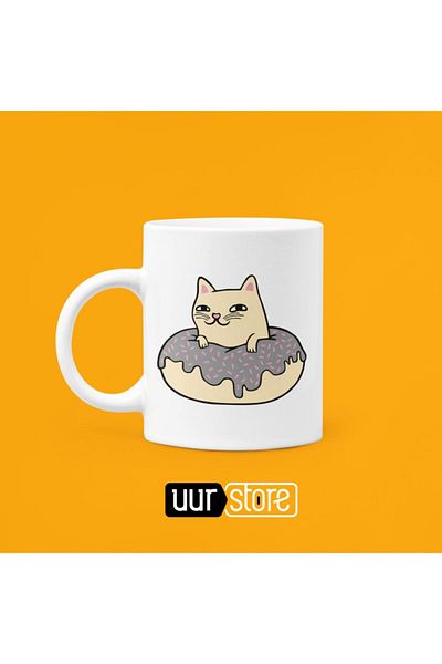 UUR STORE Donut Cat Printed Porcelain Mug 330ml