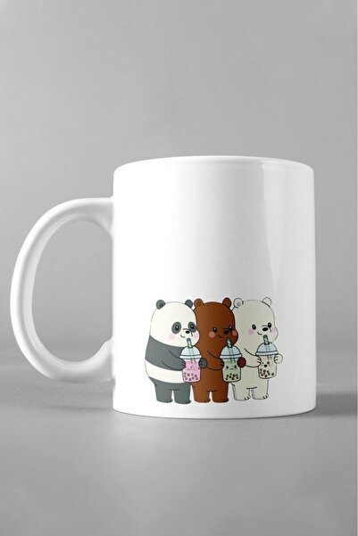 Hediyexpres كوب مطبوع عليه ثلاثة دببة لطيفة لشرب شاي الفقاعات