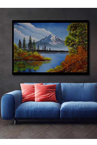 Teona Ahşap Dekoratif Yatay Göl Ve Dağ Manzara Duvar Tablo Ahşap Dikdörtgen T...