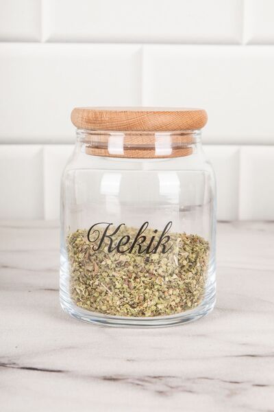 DNS HOME Set of 12 Spice Jars with Wooden Lids, Storage Container Jar Set with Transparent Label, 300 ml