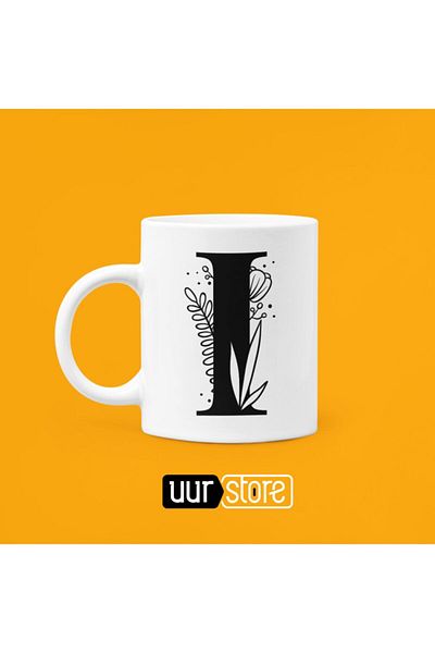 UUR STORE كوب بورسلين بطبعة حرف I سعة 330 مل