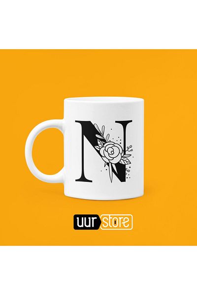 UUR STORE Letter N Printed Porcelain Mug 330ml